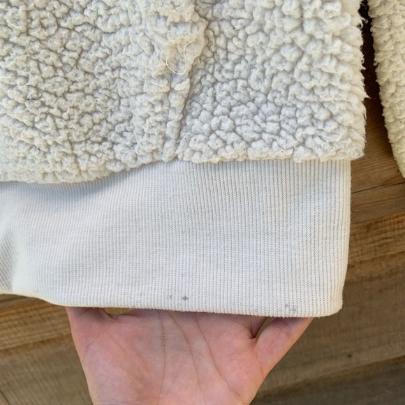 Reflex white sherpa teddy half zip pullover fuzzy long sleeve collared sweater - Picture 6 of 8